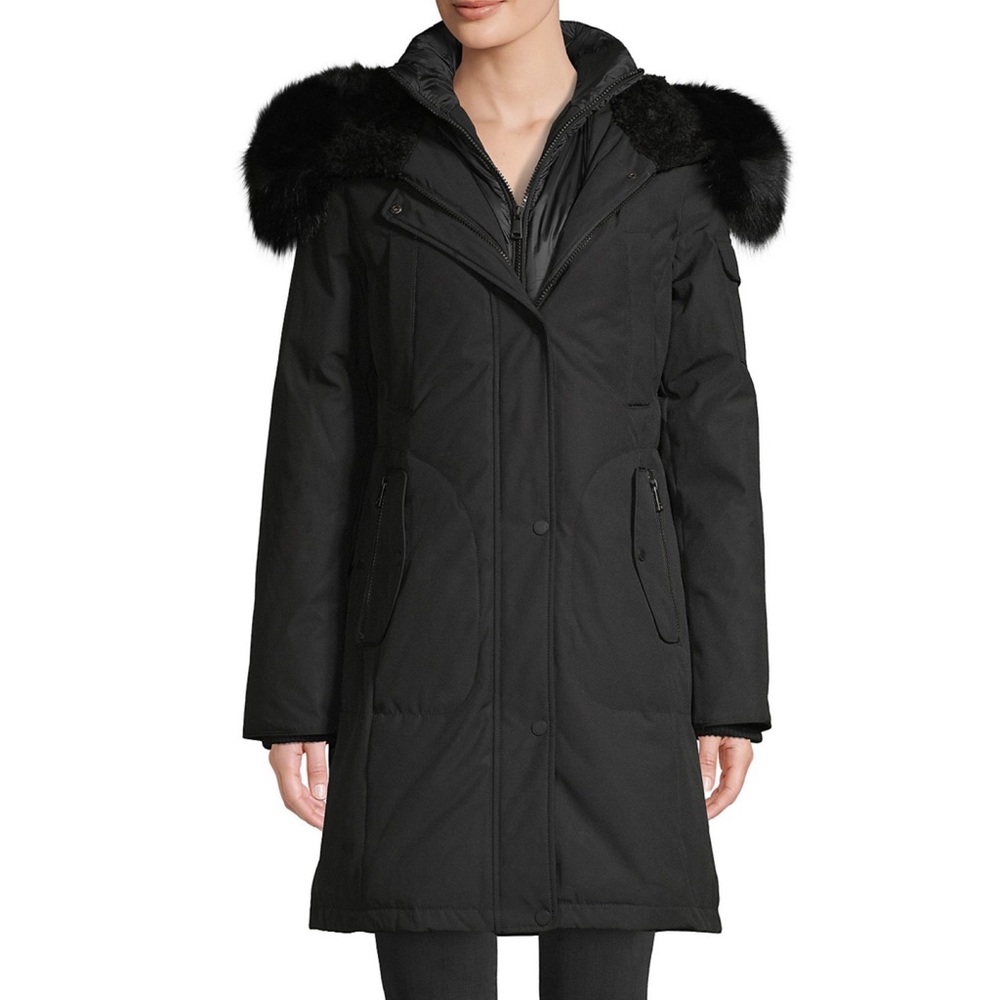 1 Madison Hooded Winter Parka with Shearling Trim